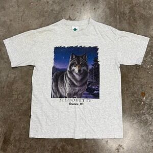 Vintage 3D Wolf portrait nature tee Size M